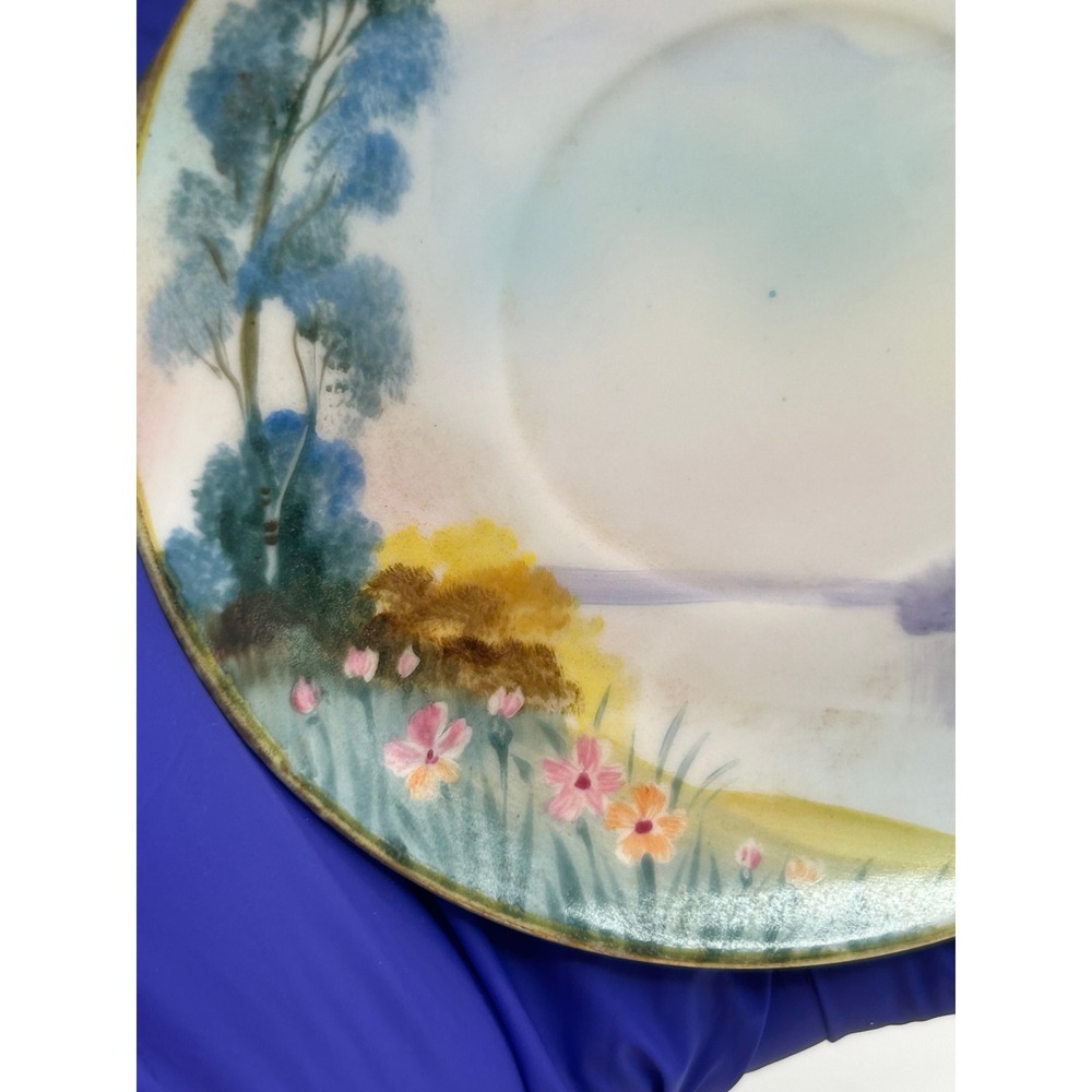 Hand Painted Porcelain Demitasse Cup & Saucer Set Swan Lake Landscape JAPAN - Picture 4 of 15